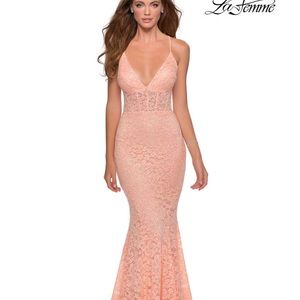 La Femme Prom Lace Plunge wedding sexy mermaid  Dress wedding Gown Small 4 $428